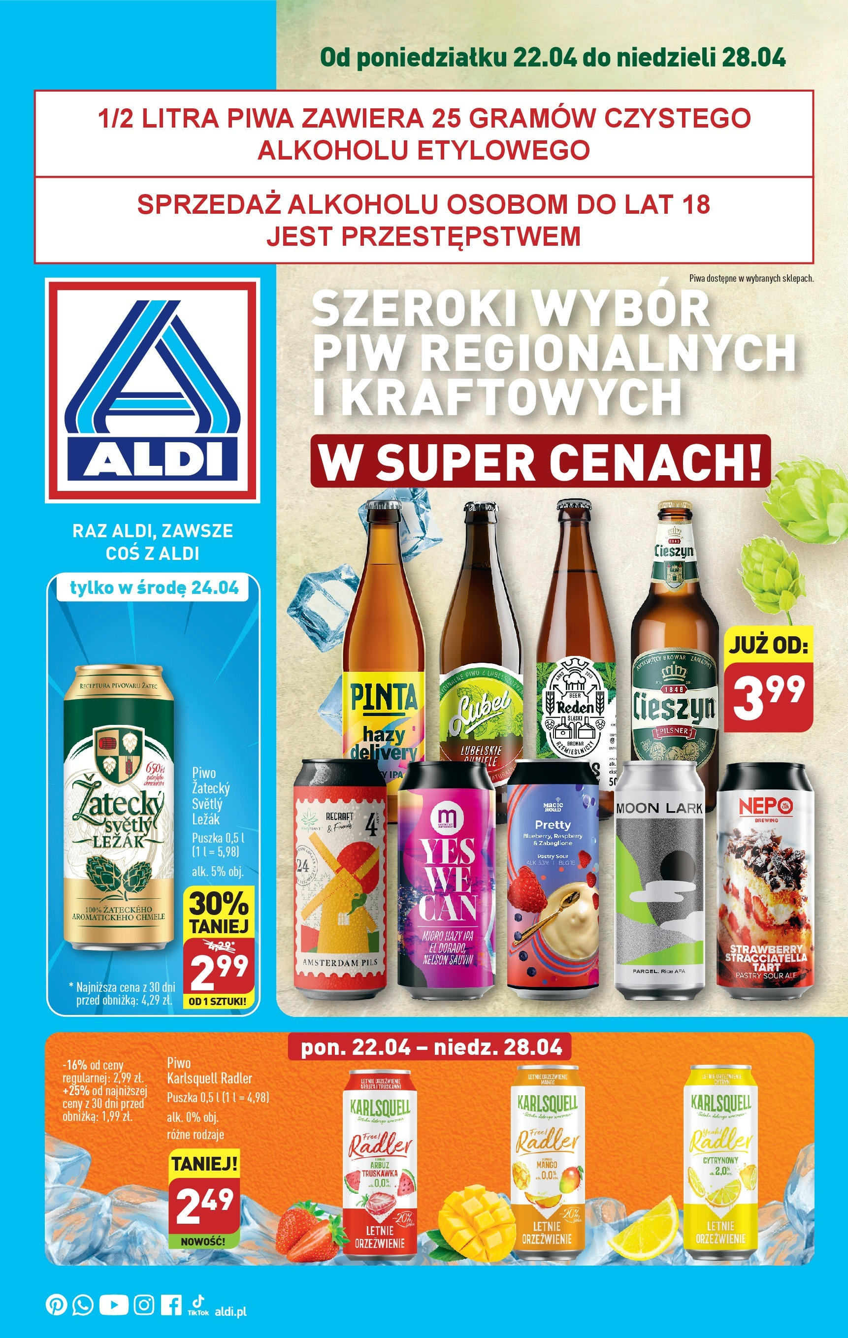 Aldi Festiwal piwa w super cenach Gazetka ważna od 22.04.2024 do 28.04.2024 strona 1