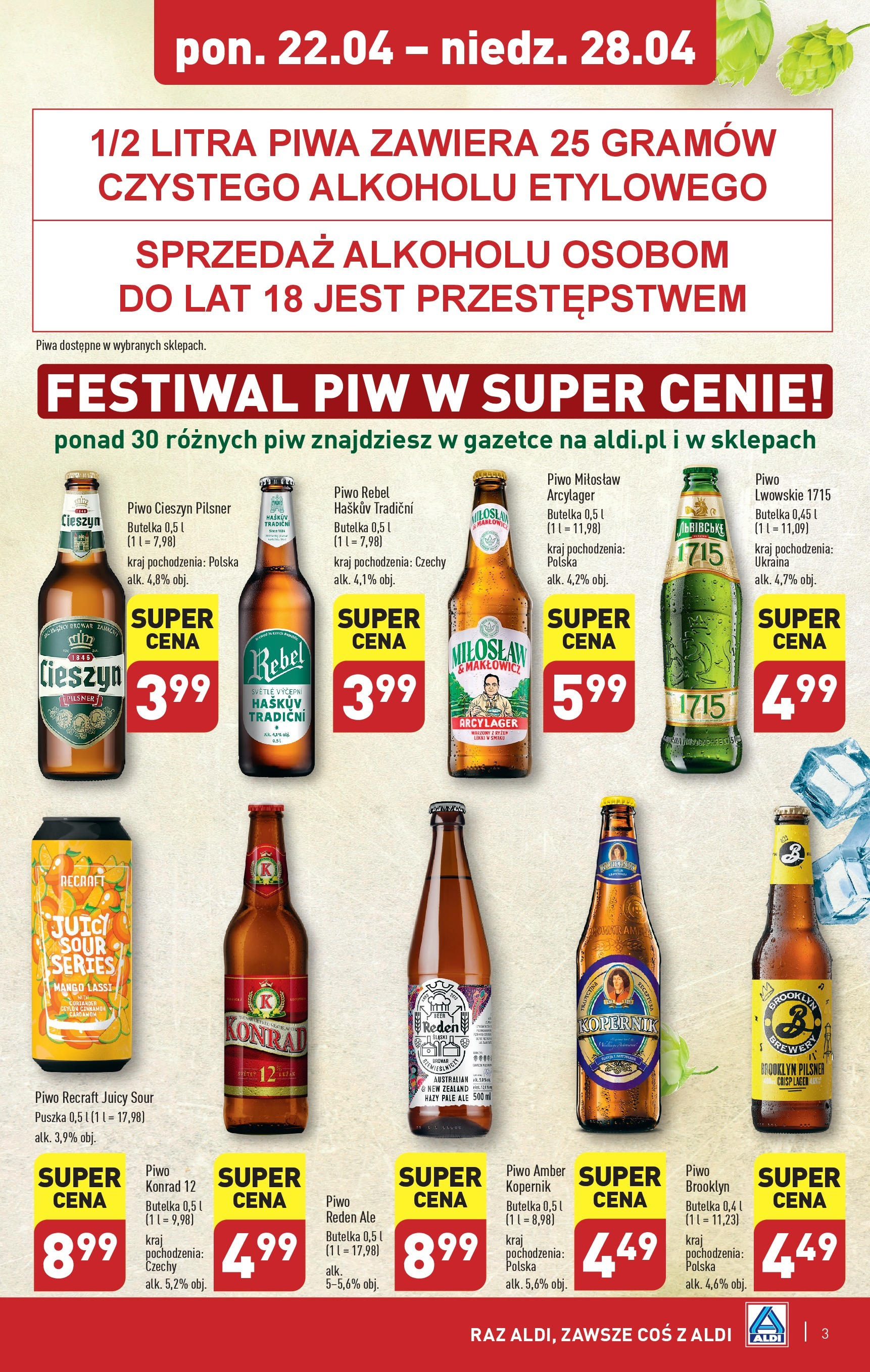 Aldi Festiwal piwa w super cenach Gazetka ważna od 22.04.2024 do 28.04.2024 strona 3