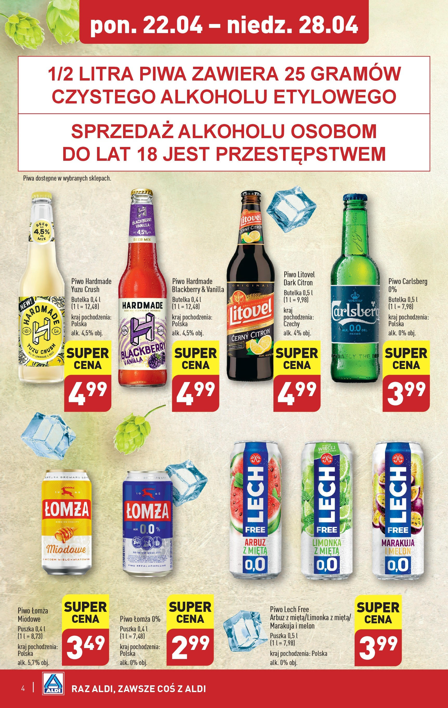 Aldi Festiwal piwa w super cenach Gazetka ważna od 22.04.2024 do 28.04.2024 strona 4