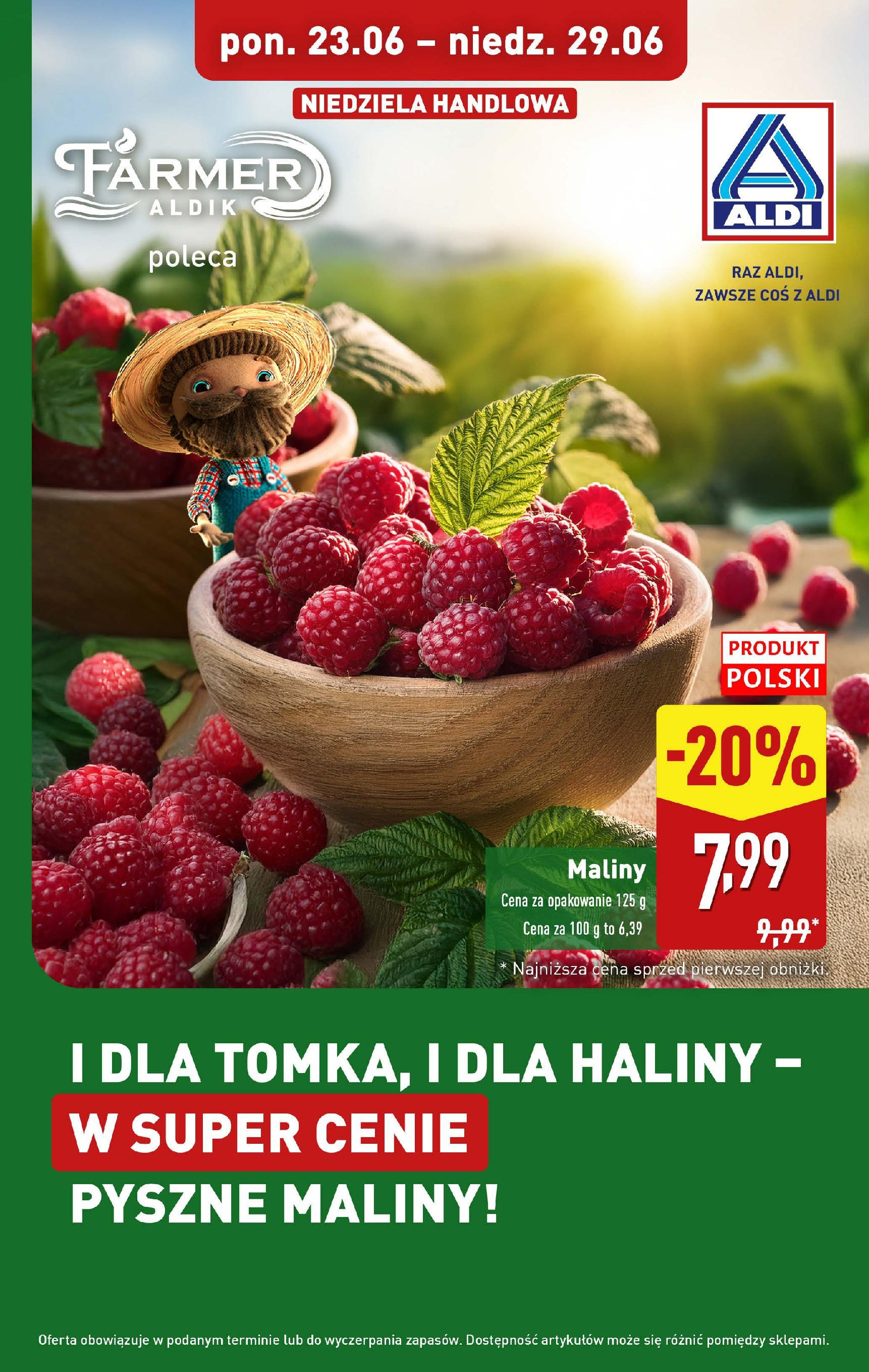 Aldi Promocja maliny i truskawki Gazetka ważna od 23.06.2025 do 29.06.2025 strona 1