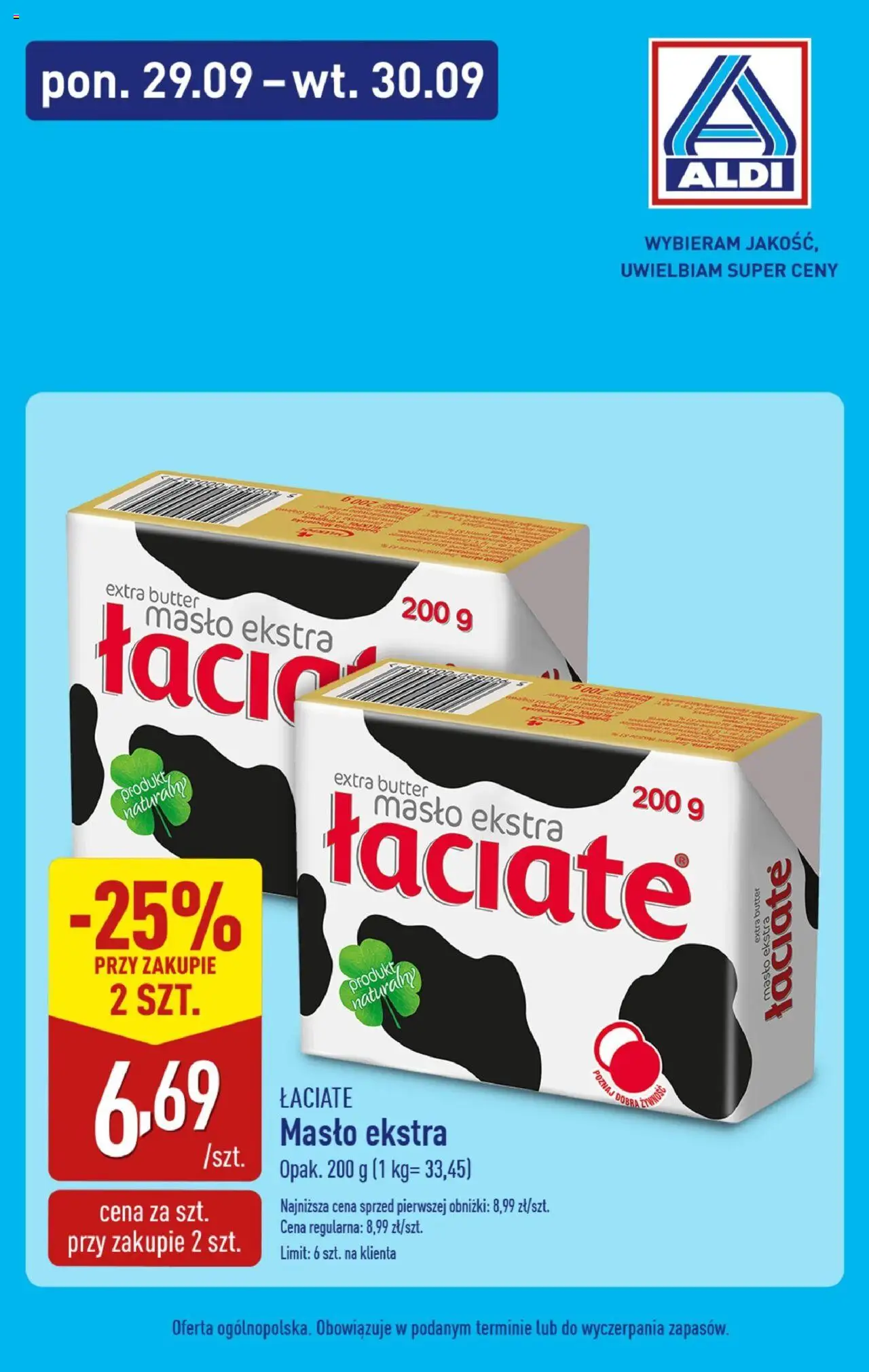 Aldi Tanie masło Gazetka ważna od 29.09.2025 do 30.09.2025 strona 1