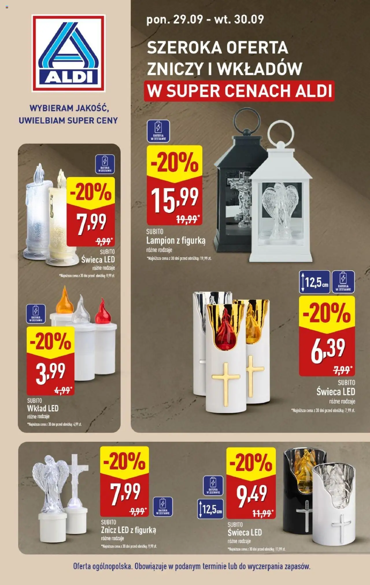 Aldi Znicze i wkłady w super cenach Gazetka ważna od  29.09.2025 do 30.09.2025 strona 1