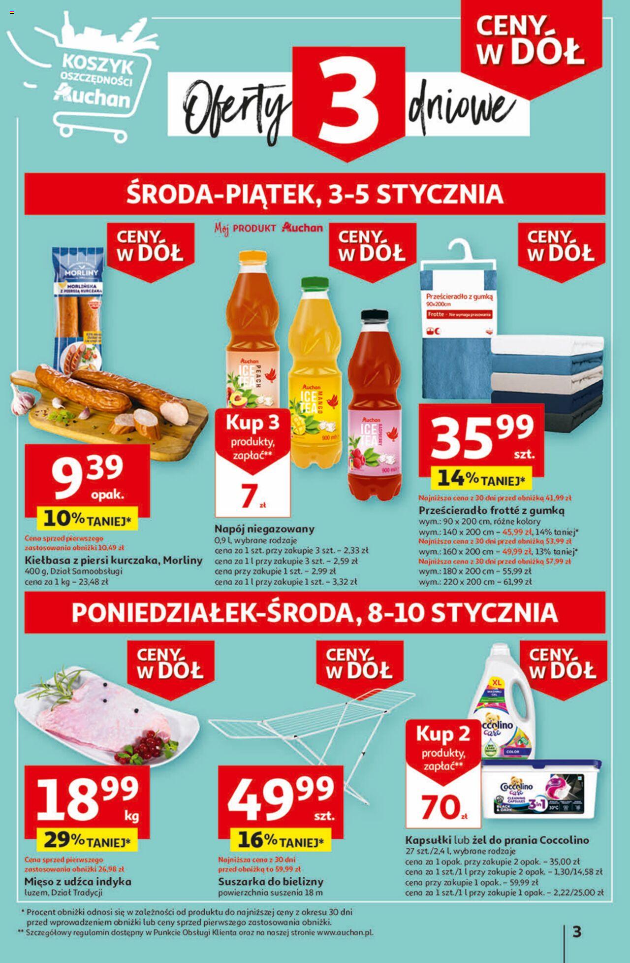 Auchan Ceny w dół Część 1 Hipermarket Gazetka ważna od 03.01.2024 do 10.01.2024 strona 3