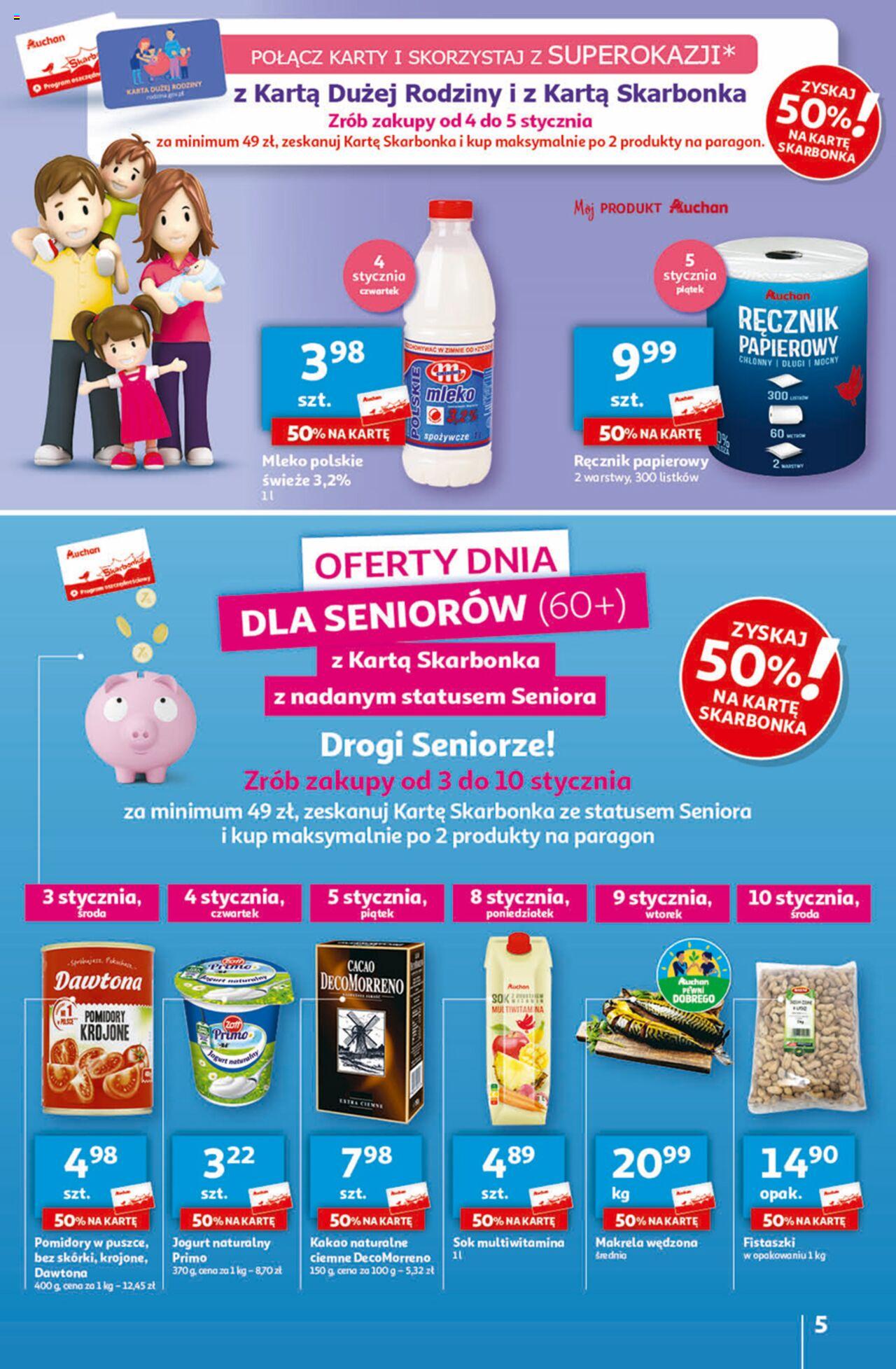Auchan Ceny w dół Część 1 Hipermarket Gazetka ważna od 03.01.2024 do 10.01.2024 strona 5