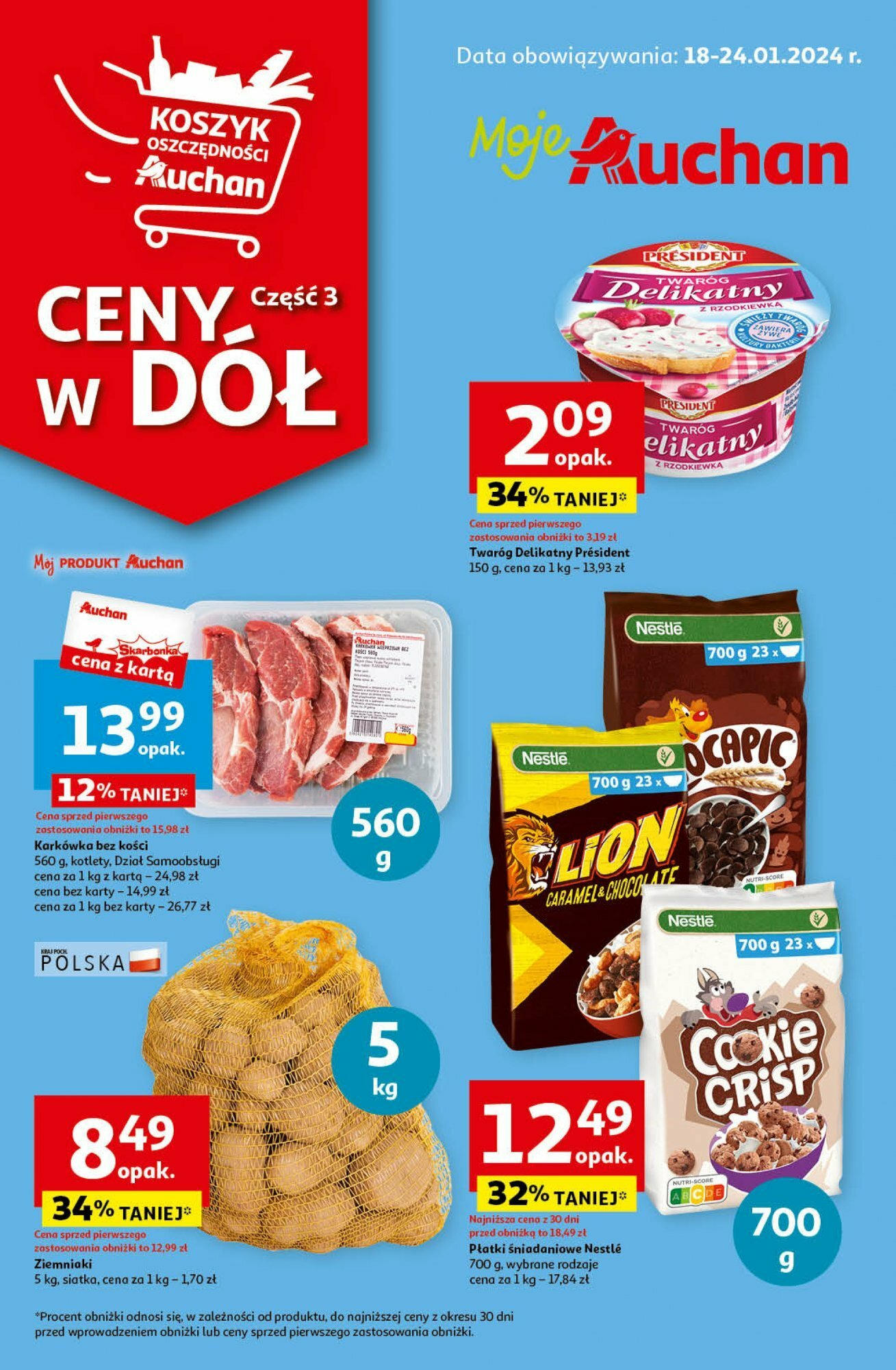 Auchan Ceny w dół Część 3 Gazetka ważna od 18.01.2024 do 24.01.2024 strona 1