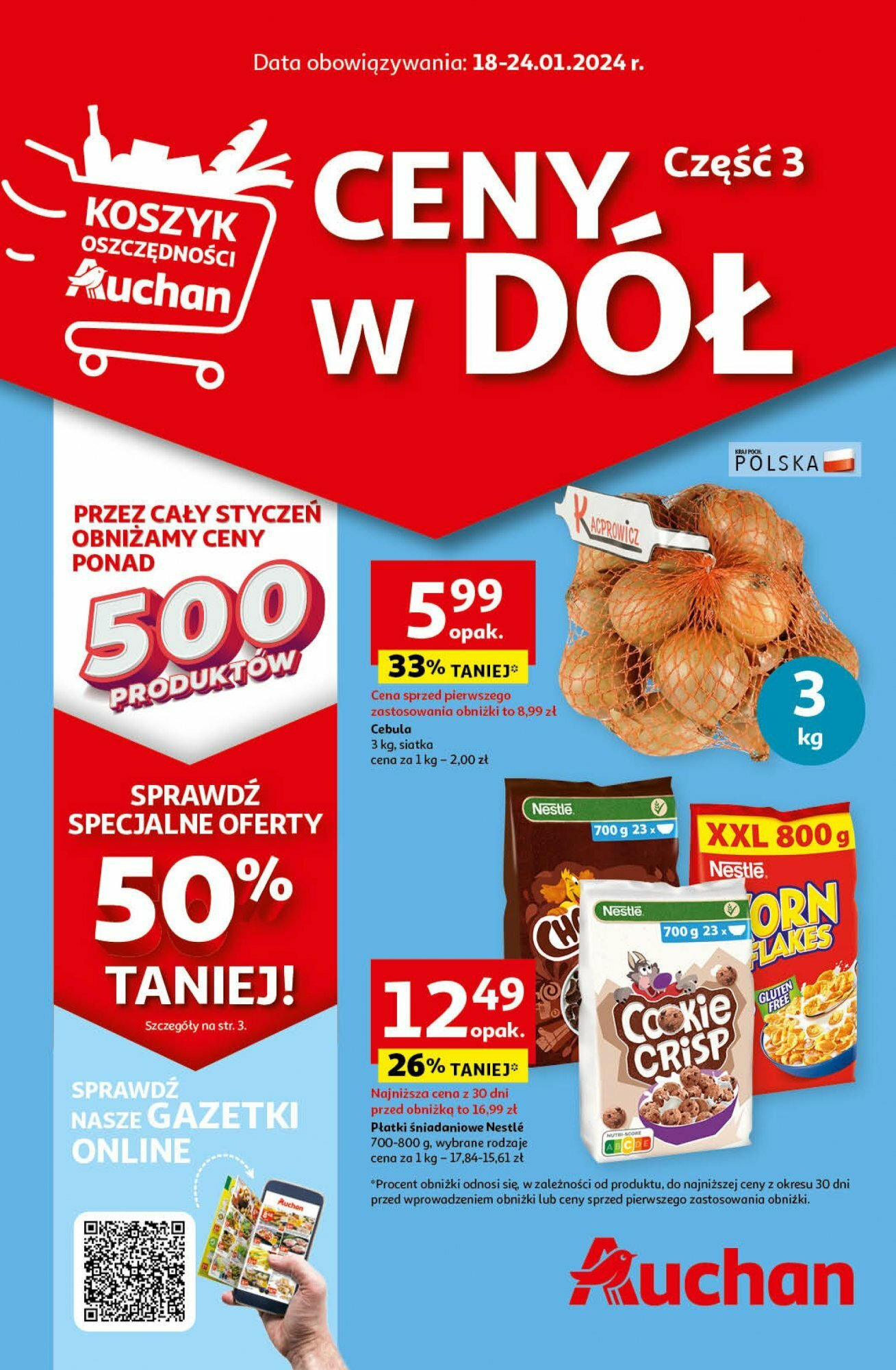 Auchan Ceny w dół Część 3 Hipermarket Gazetka ważna od 18.01.2024 do 24.01.2024 strona 1