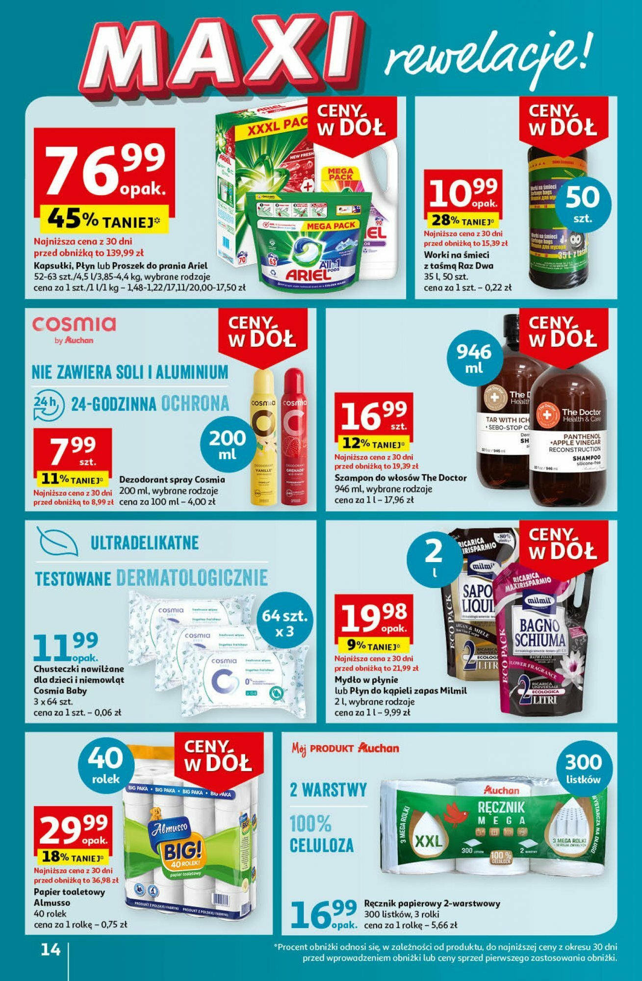 Auchan Ceny w dół Część 3 Hipermarket Gazetka ważna od 18.01.2024 do 24.01.2024 strona 14