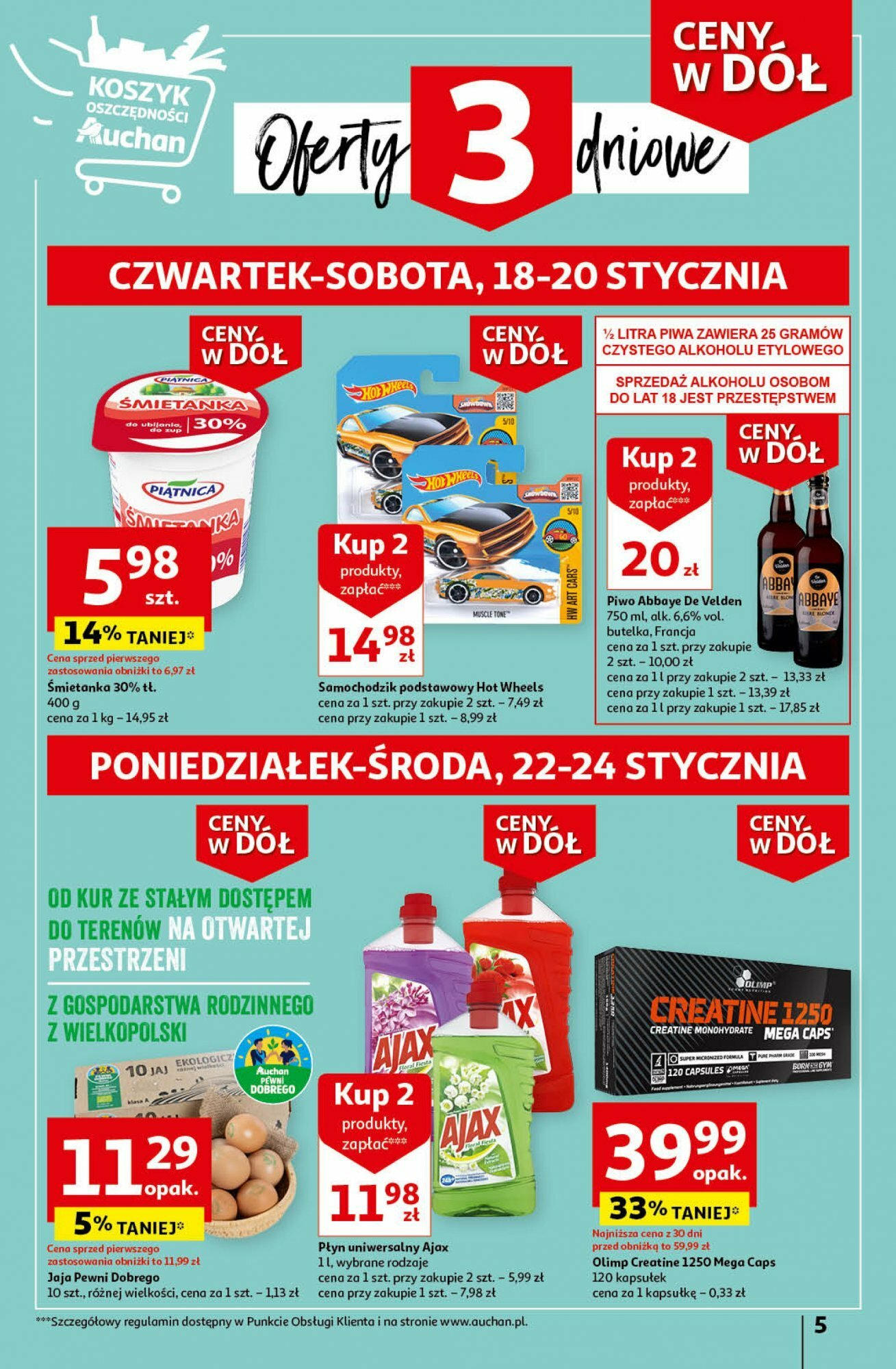 Auchan Ceny w dół Część 3 Hipermarket Gazetka ważna od 18.01.2024 do 24.01.2024 strona 5