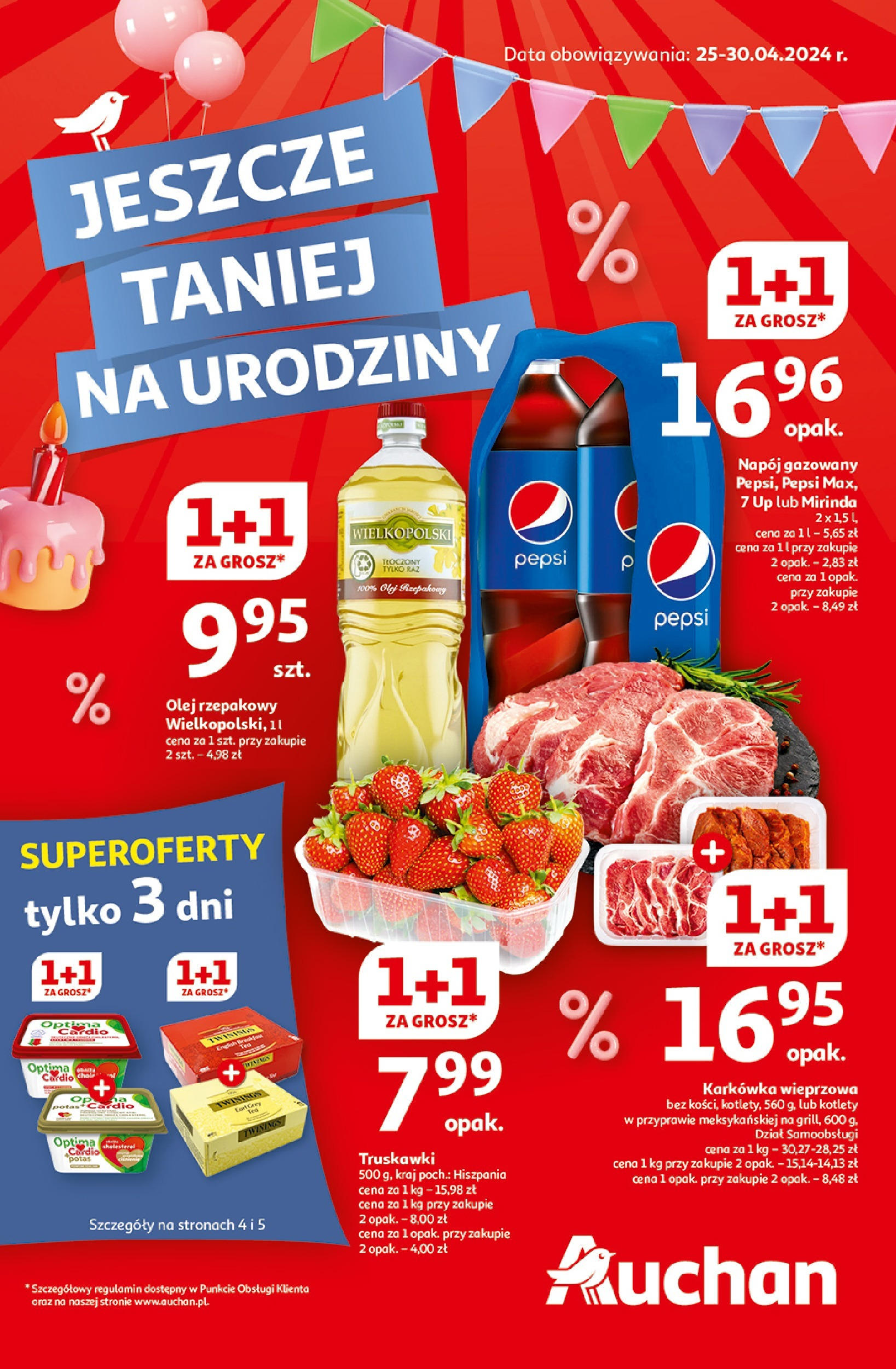 Auchan Jeszcze taniej na urodziny Hipermarket Gazetka  ważna od 25.04.2024 do 30.04.2024 strona 1