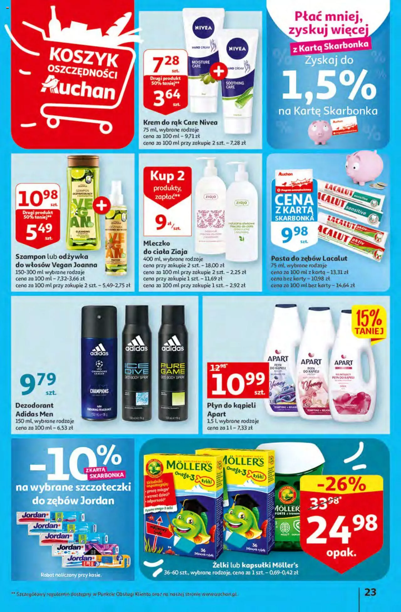 Auchan Korzyści z Kartą Skarbonka Hipermarket Gazetka ważna od 02.02.2023 do 08.02.2023 strona 23
