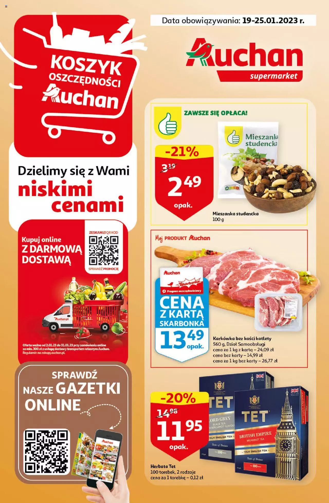 Auchan Koszyk Oszczędności Auchan Supermarket Gazetka ważna od 19.01.2023 do 25.01.2023 strona 1