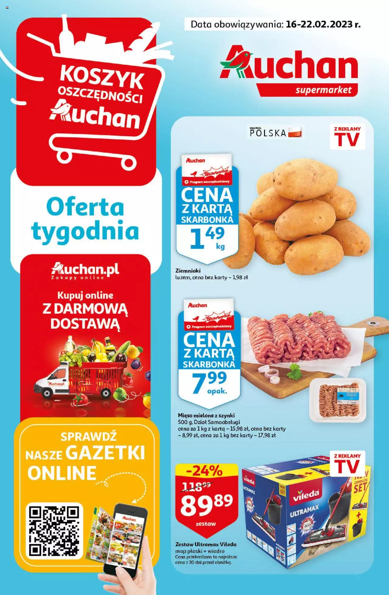 Auchan Koszyk Oszczędności Supermarke Gazetka ważna  od 16.02.2023 do 22.02.2023 strona 1