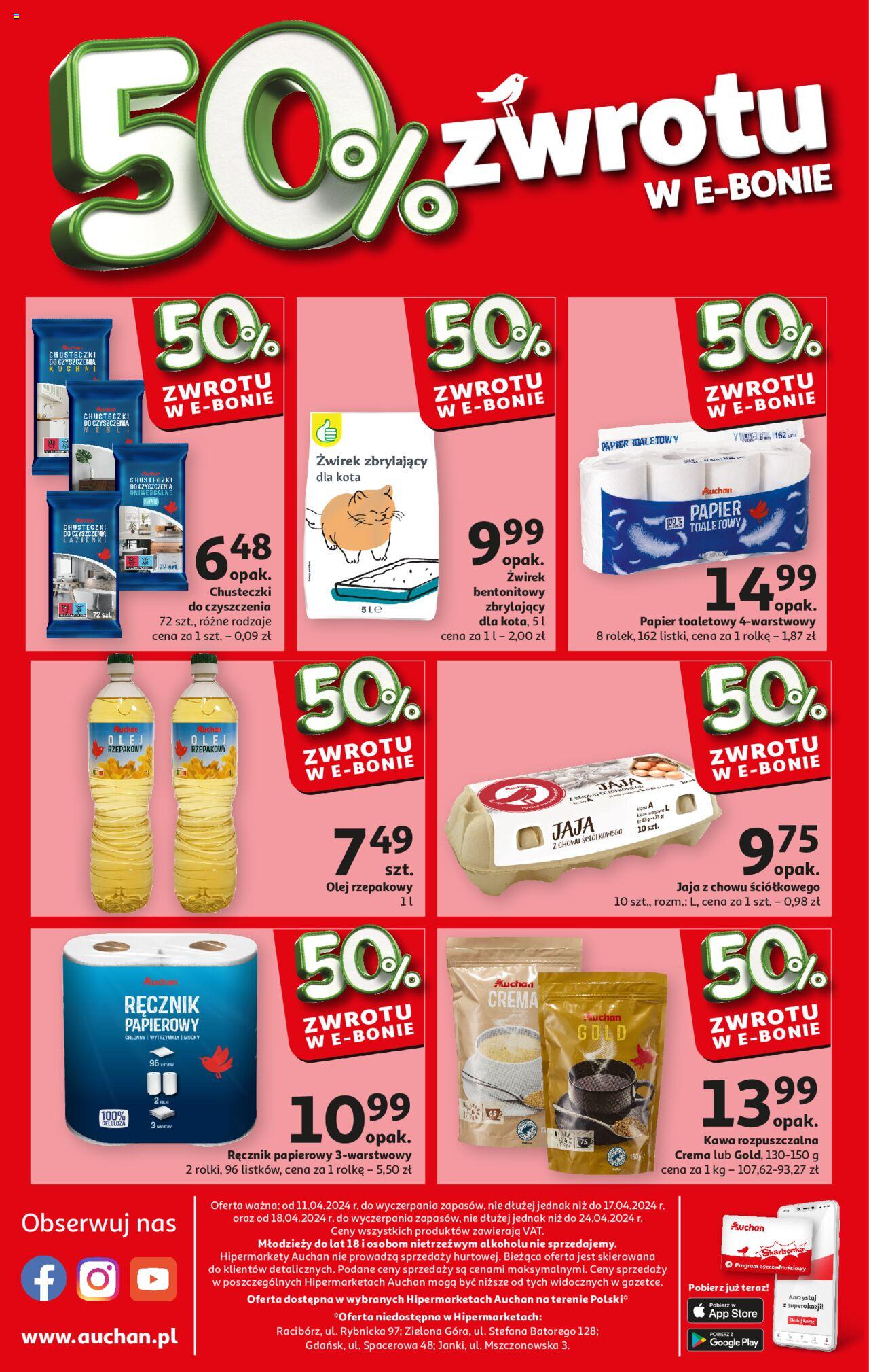 Auchan Oferta 50% zwrotu w e-bonie Hipermarket Gazetka ważna od 18.04.2024 do 24.04.2024 strona 2