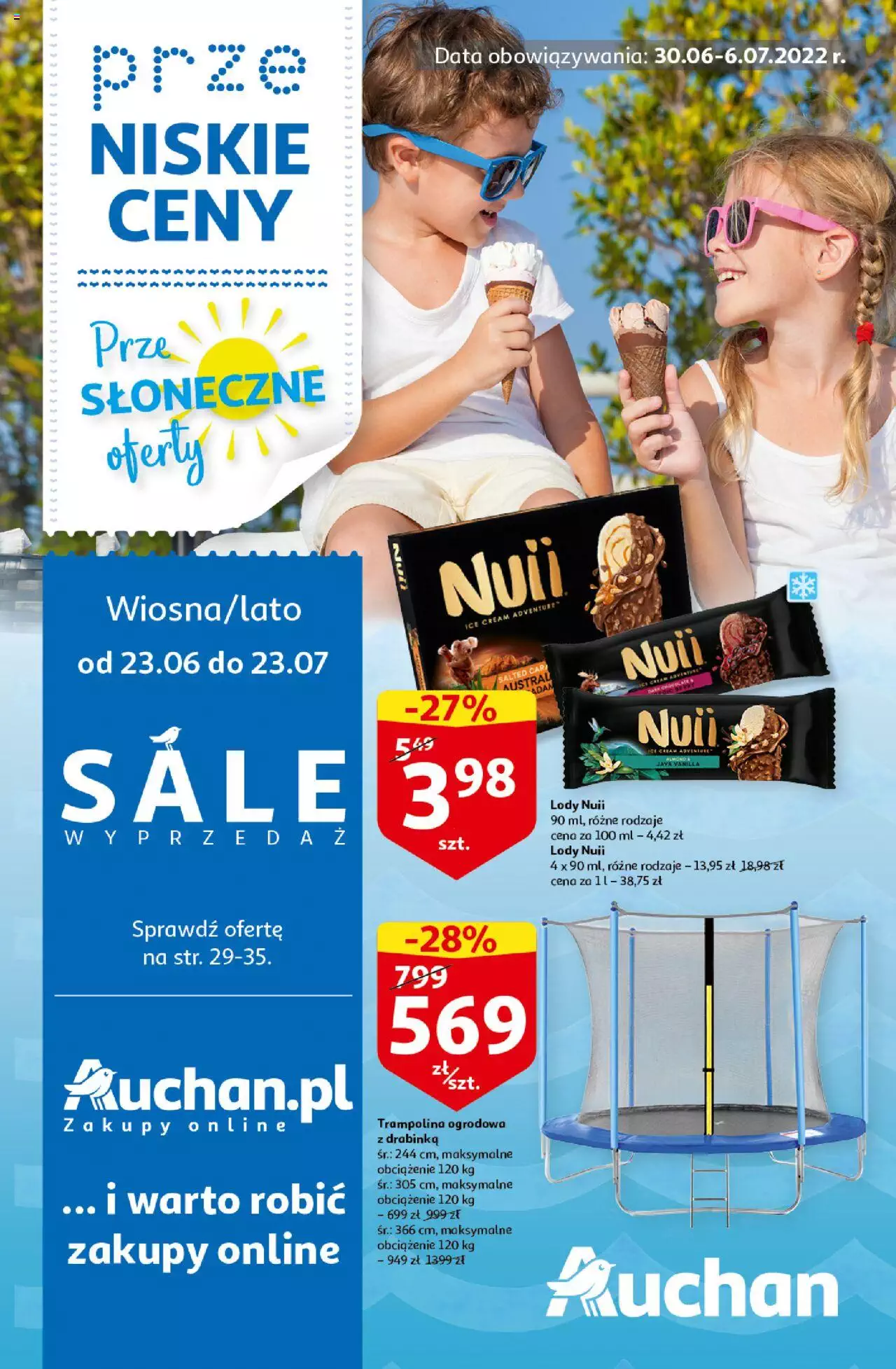 Auchan przeNISKIE CENY Prze SŁONECZNE oferty Hipermarkety gazetka ważna od 30.06.2022 do 06.07.2022 strona 1