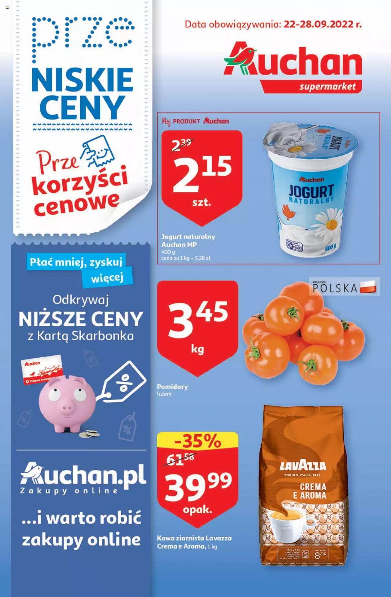 Auchan przeNISKIE CENY – Przekorzyści cenowe Supermarkety gazetka ważna od 22.09.2022 do 28.09.2022 strona 1