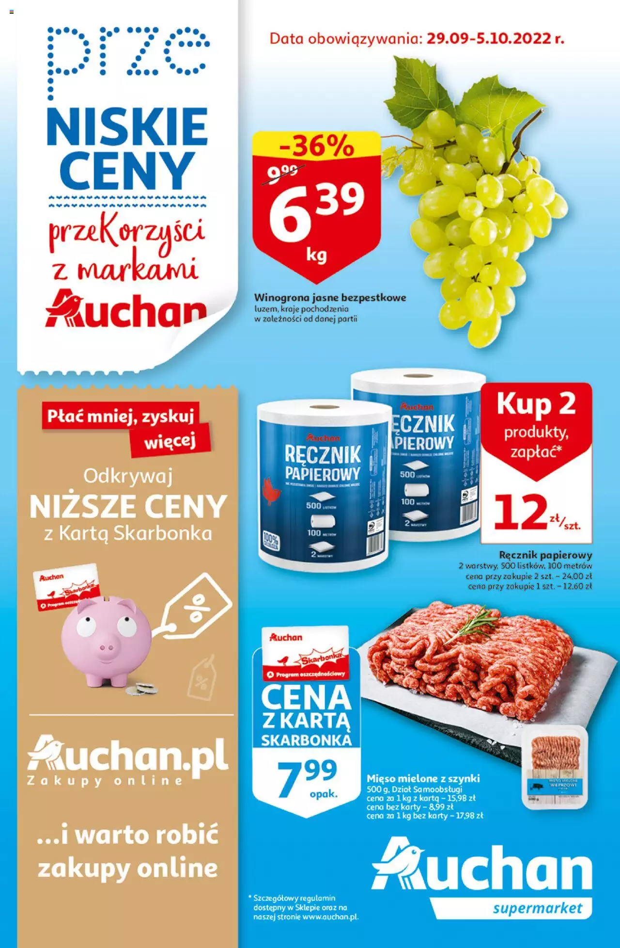 Auchan przeNISKIE CENY – przeKorzyści z markami Auchan Supermarkety gazetka ważna  od  29.09.2022 do 05.10.2022 strona 1