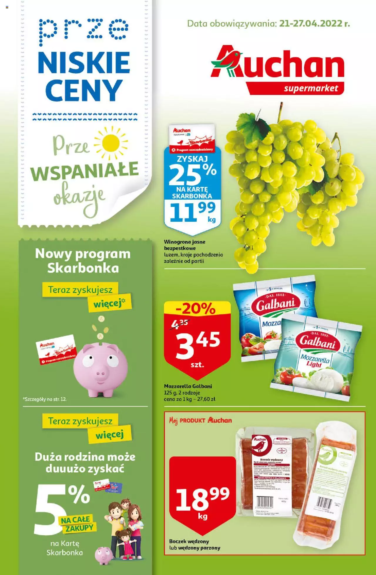 Auchan przeNISKIE CENY przeWSPANIAŁE okazje Supermarkety gazetka ważna od 21.04.2022 do  27.04.2022 strona 1