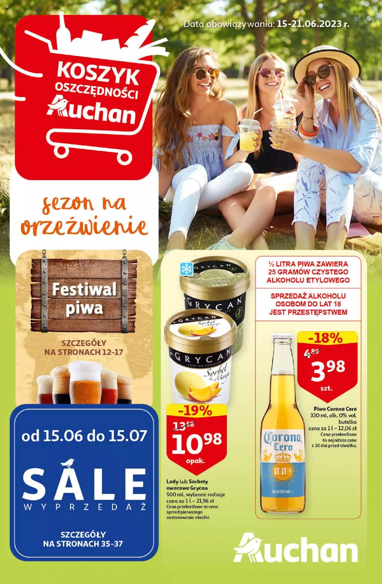 Auchan Sezon na orzeźwienie Hipermarket  Gazetka ważna  od 15.06.2023 do 21.06.2023 strona 1