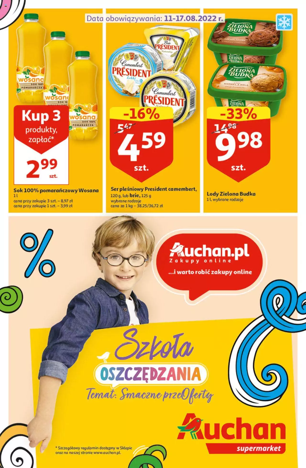 Auchan Szkoła oszczędzania smaczne przeOferty Supermarkety gazetka ważna od 11.08.2022 do 17.08.2022 strona 1