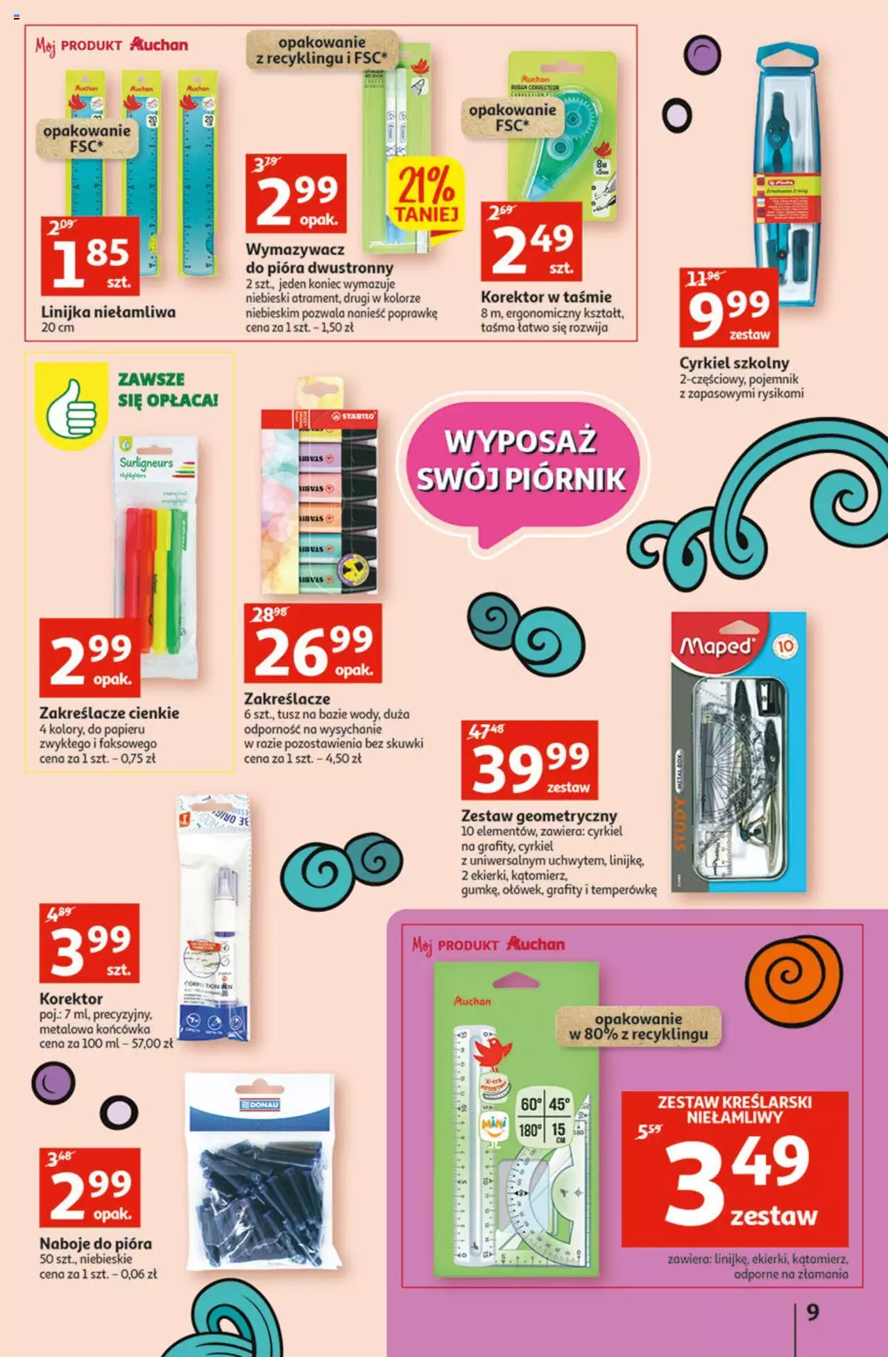 Auchan Szkoła oszczędzania Temat Szkolne przeOferty Hipermarkety gazetka ważna od 11.08.2022 do 17.08.2022 strona 9