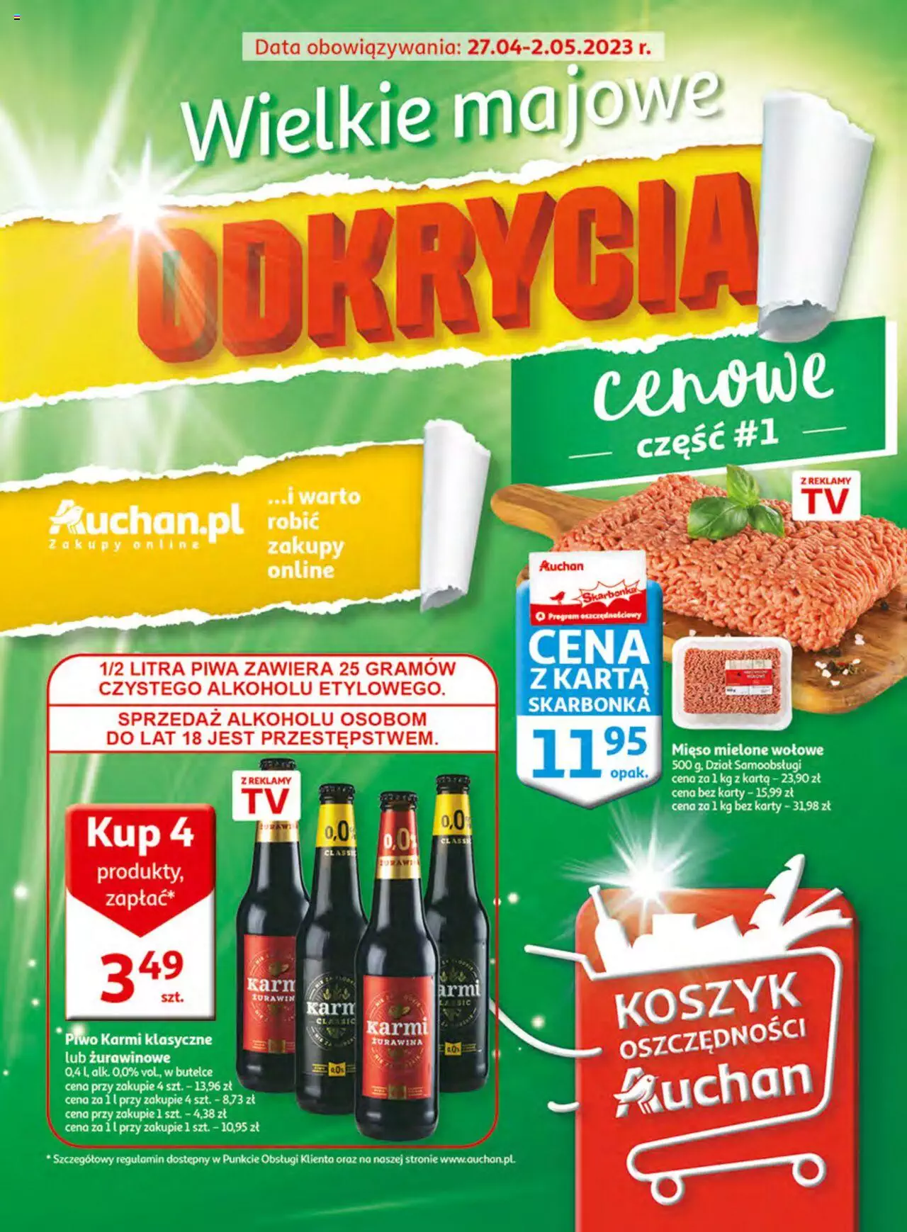 Auchan Wielkie majowe odkrycia cenowe Hipermarket Gazetka ważna od 27.04.2023 do 02.05.2023 strona 1