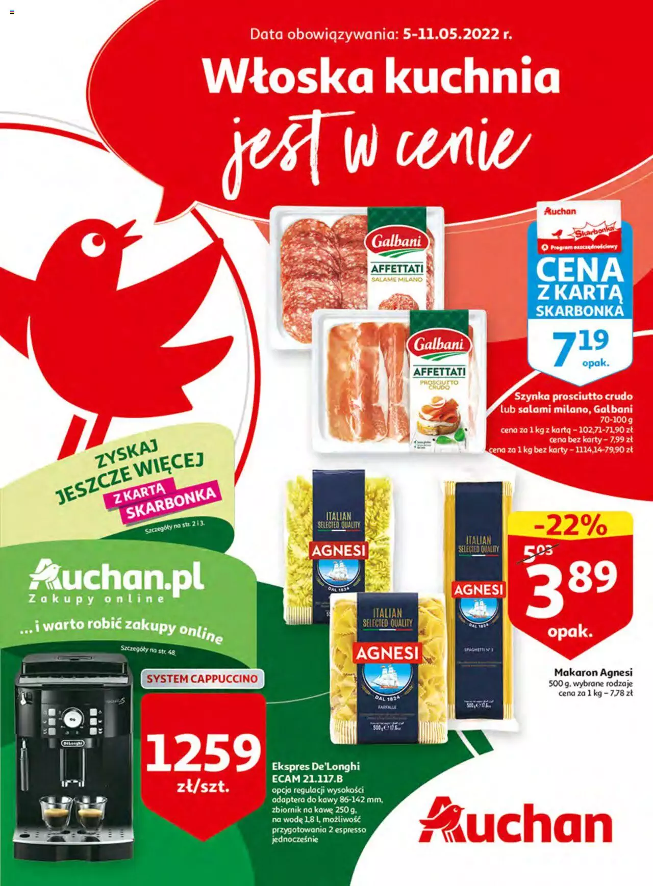 Auchan Włoska kuchnia jest w cenie Hipermarkety gazetka ważna  od  05.05.2022 do  11.05.2022 strona 1