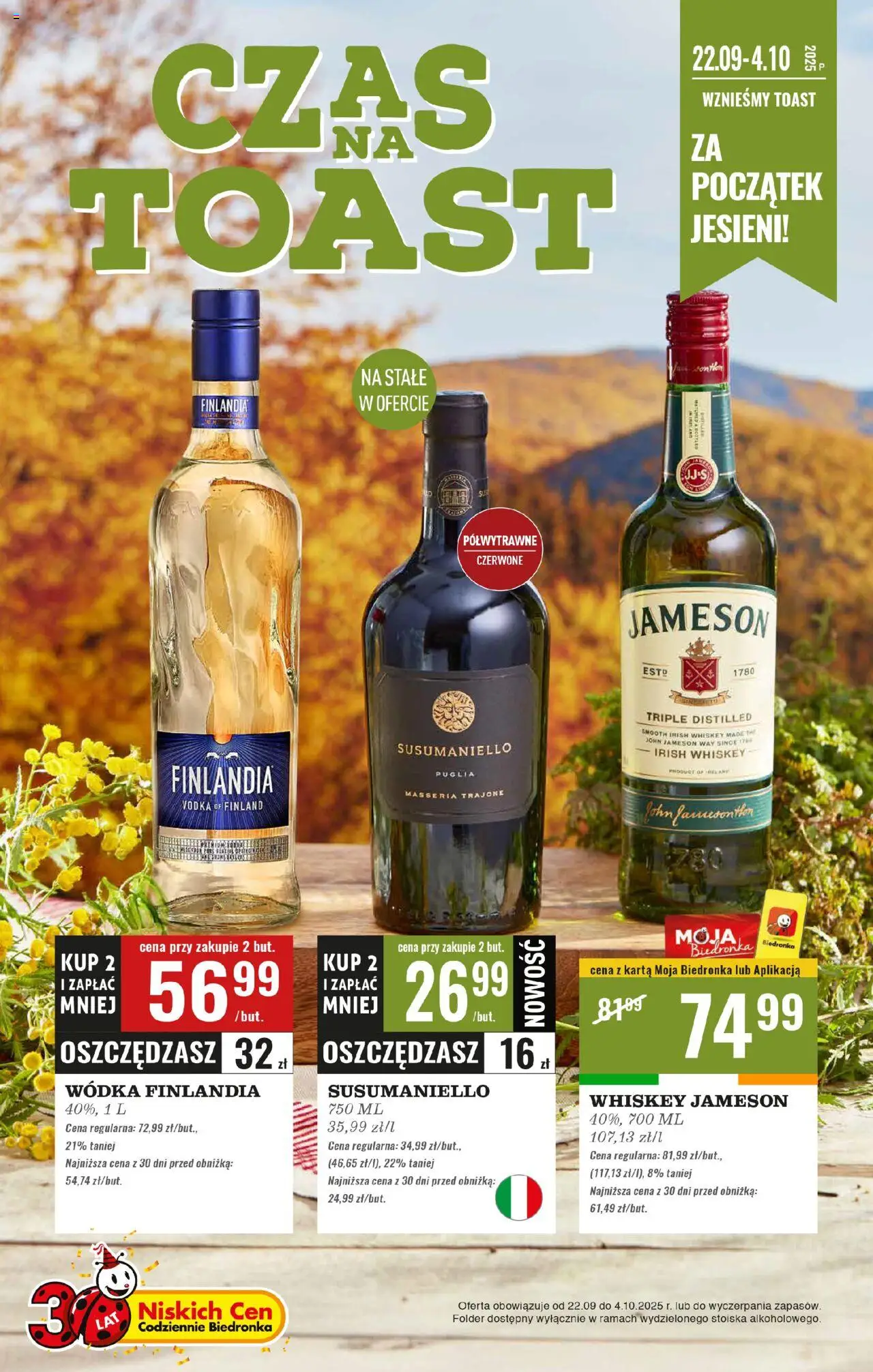 Biedronka gazetka ważna Czas na toast ważna od  22.09.2025 do 04.10.2025 strona 1