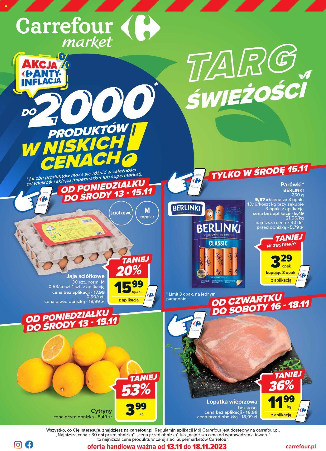Carrefour Market Targ świeżości  Gazetka ważna od 13.11.2023 do soboty 18.11.2023 strona 1