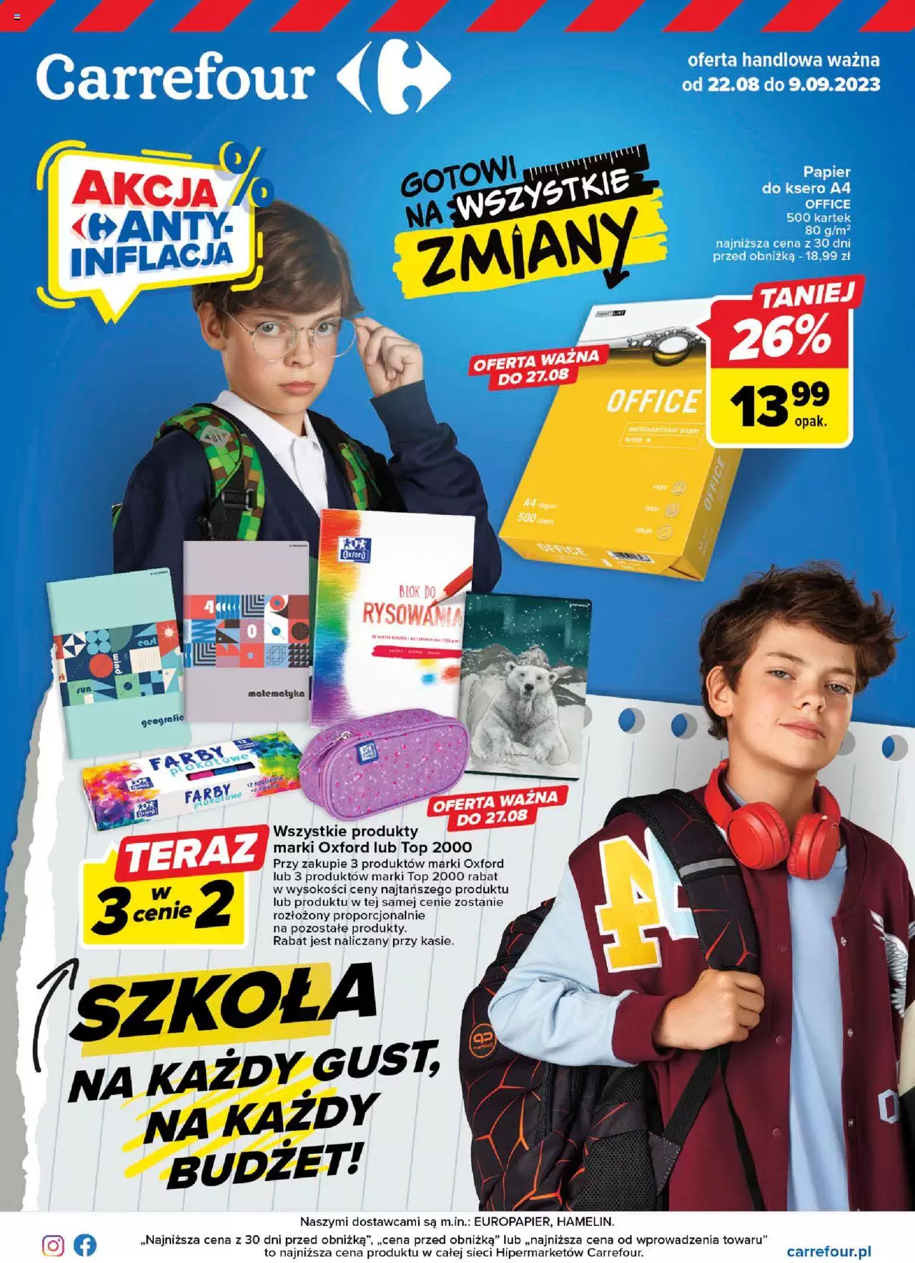 Carrefour Szkoła na każdy gust i budżet Gazetka  ważna od 22.08.2023 do 09.09.2023 strona 1