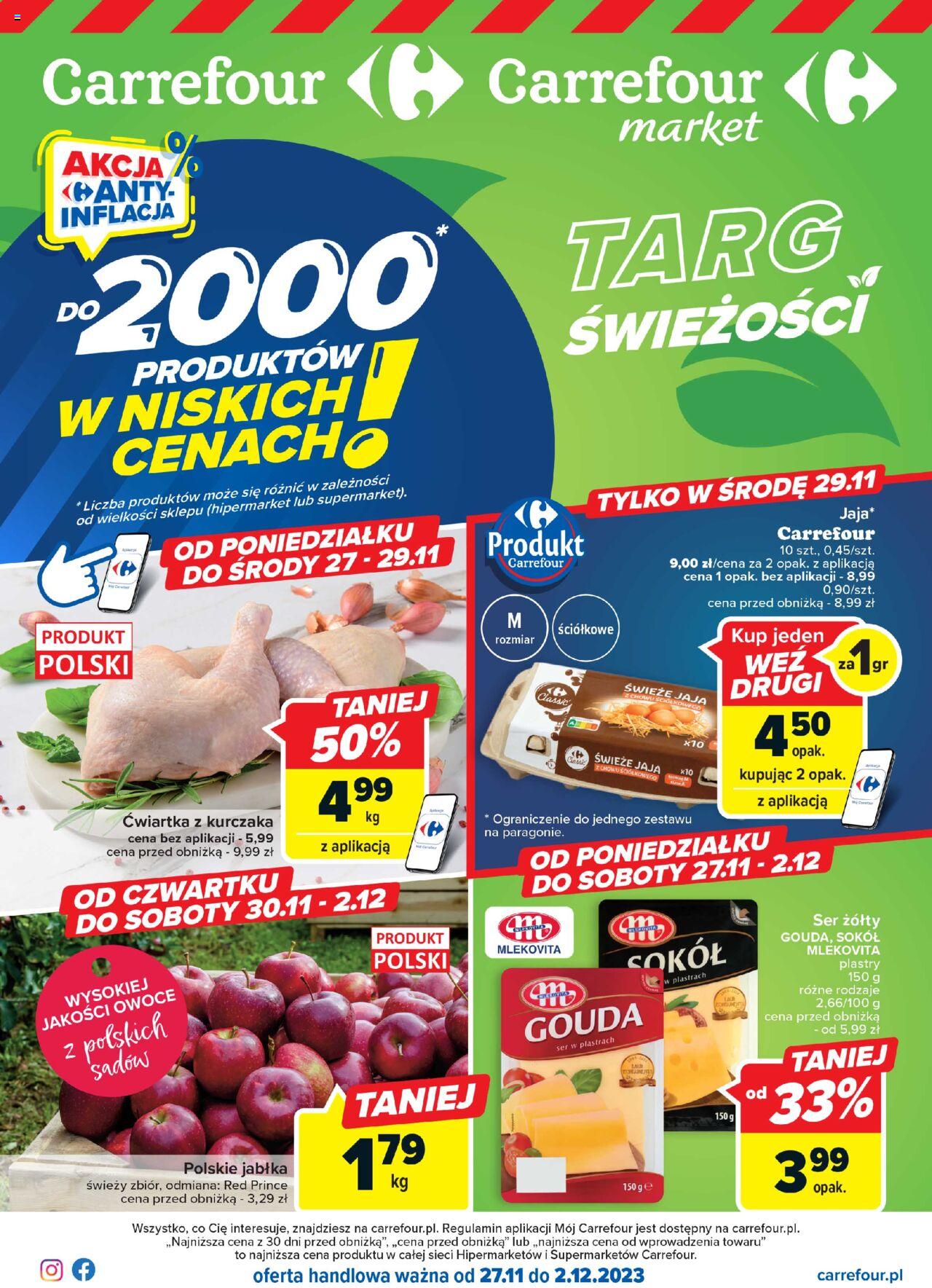 Carrefour Targ świeżości Gazetka ważna od 27.11.2023 do 02.12.2023 strona 1