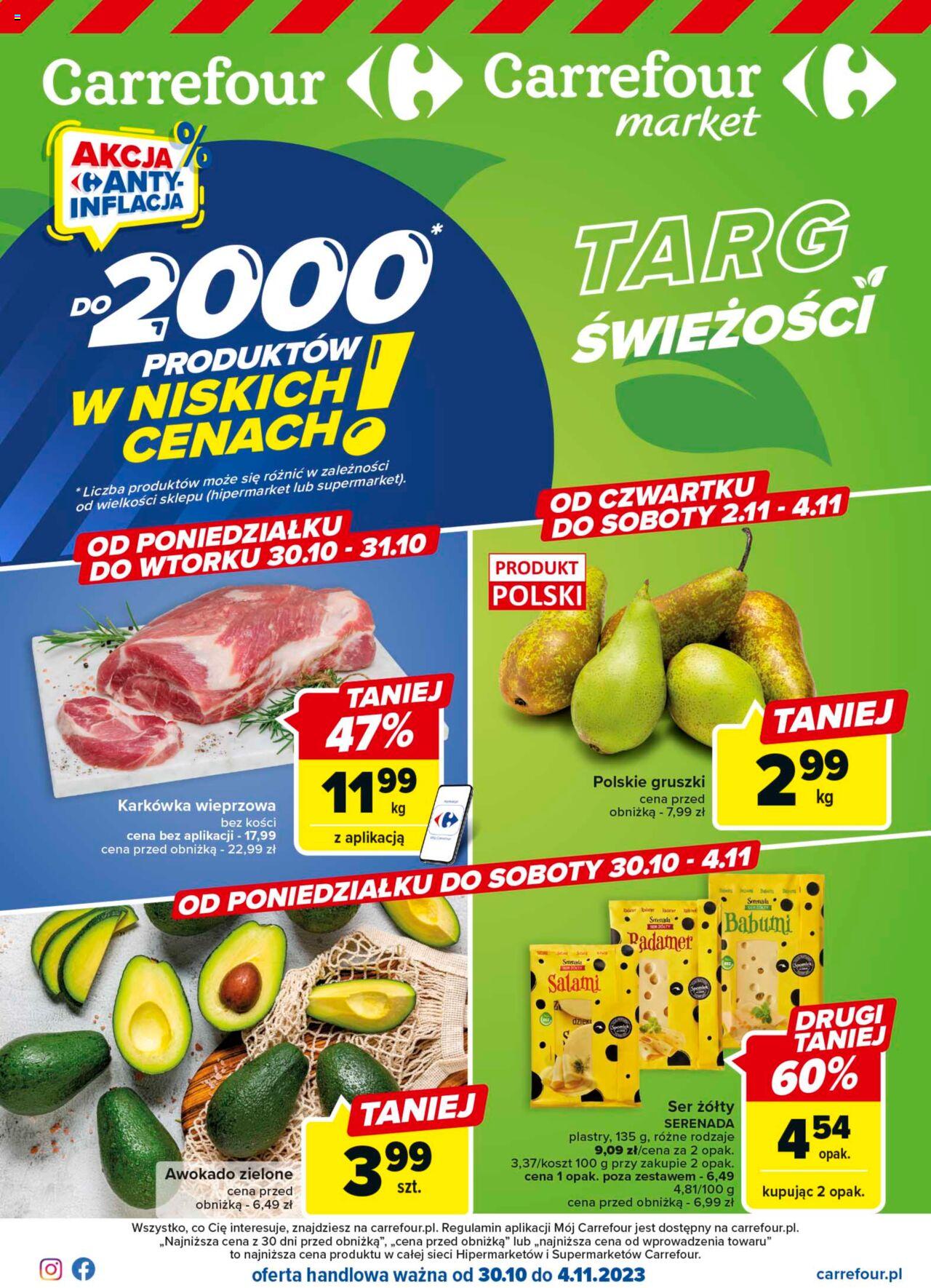 Carrefour Targ świeżości Gazetka ważna od 30.10.2023 do 04.11.2023 strona 1