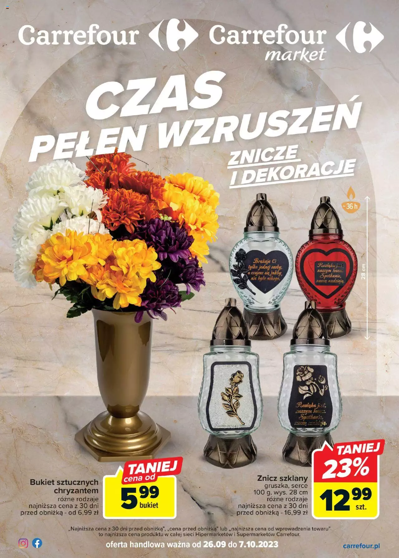 Carrefour Znicze i dekoracje Gazetka ważna od 26.09.2023 do 07.10.2023 strona 1